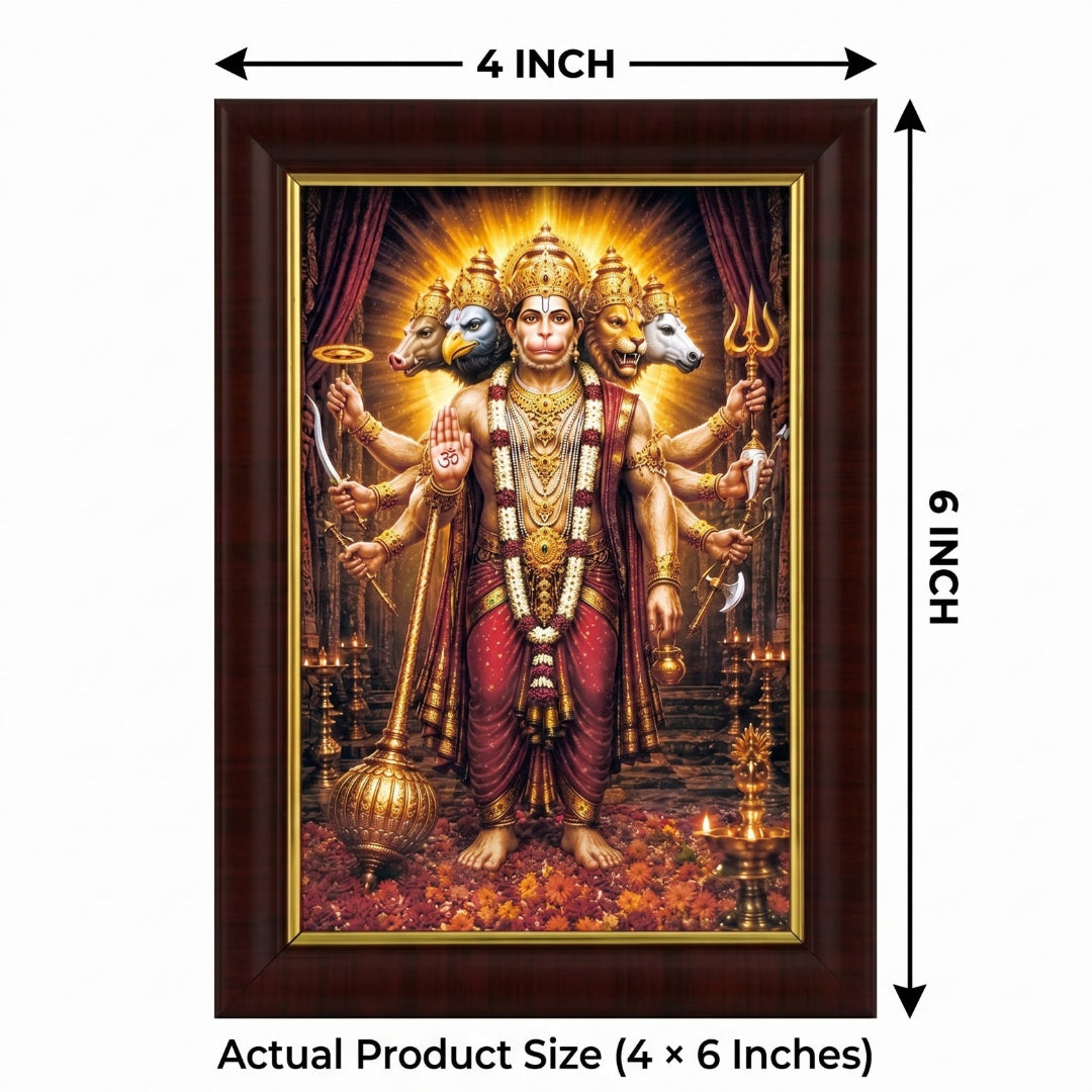 Size dimensions graphic for the Panchmukhi Hanuman Ji photo frame, indicating a 4-inch width and 6-inch height.